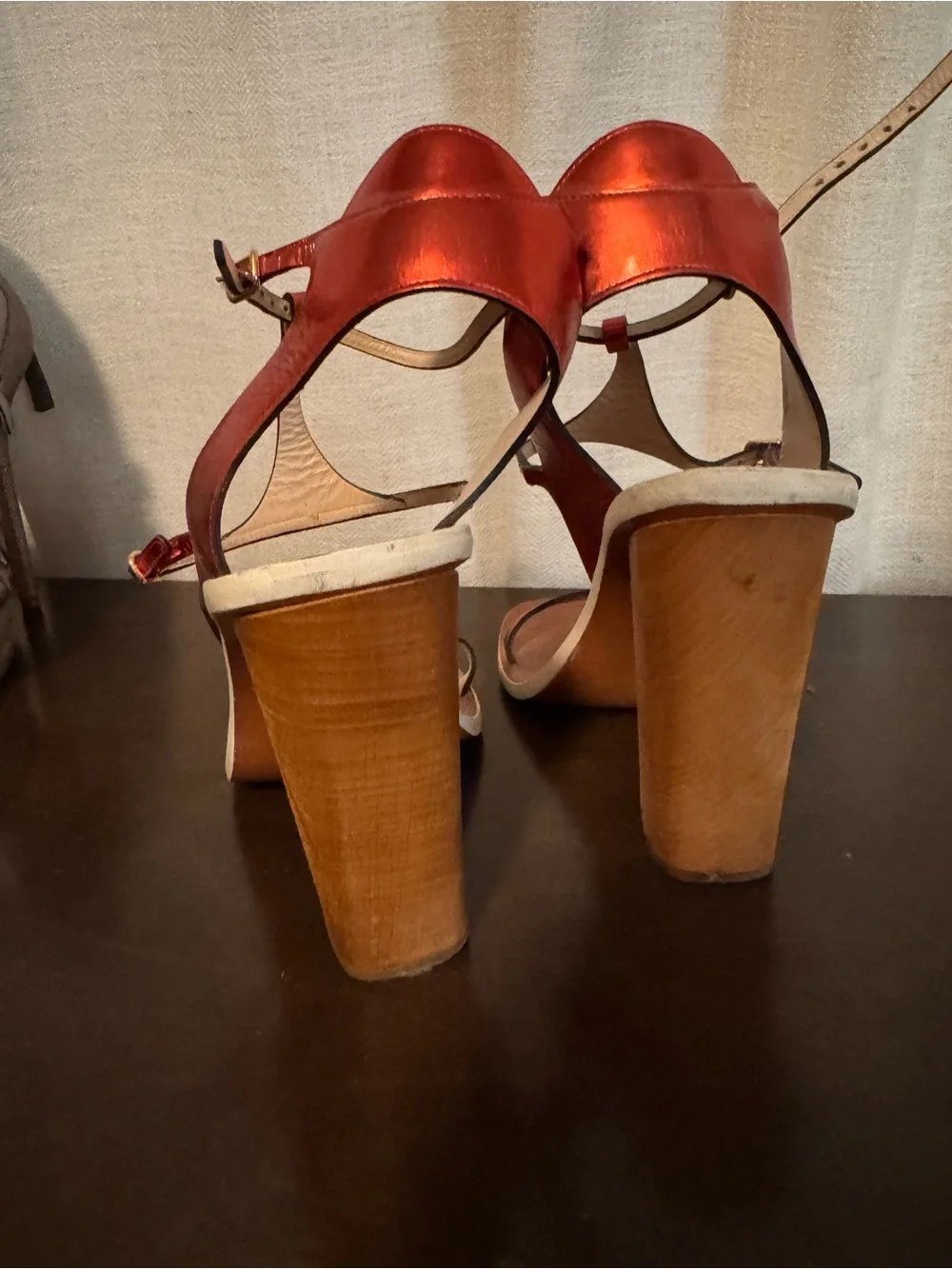 Chloe Metallic Red Strappy High Heel Sandals